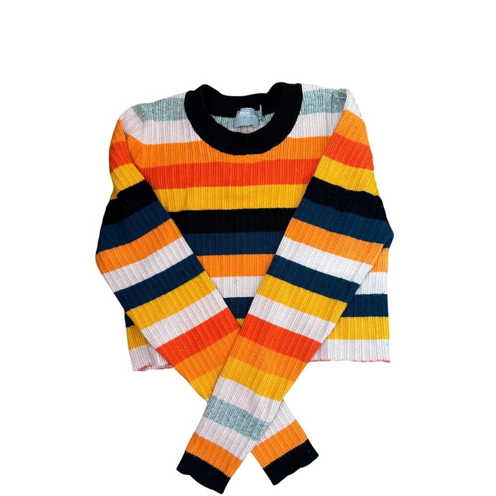 ASOS Curve Orange Colorblock Striped Pullover Cropped Sweater Size 12 US
